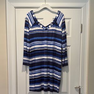 Lilly Pulitzer Striped V-Neck Dress in Navy, Cobalt & White Sz XL